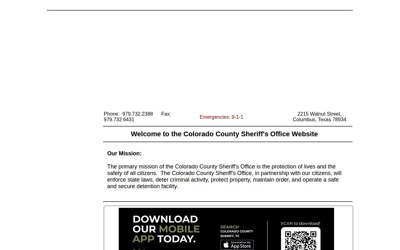 Colorado County Sheriff’s Office public records and jail contact page
