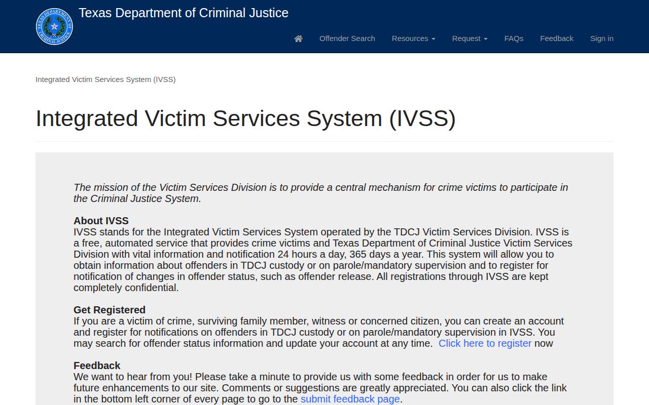Texas IVSS notification portal distinguished from Colorado County booking records